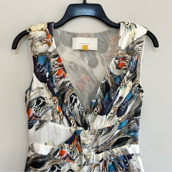 Anthropologie x Liefsdottir Floating Feathers Print Silk Dress, Blue/Cream, 0 - Picture 4 of 13